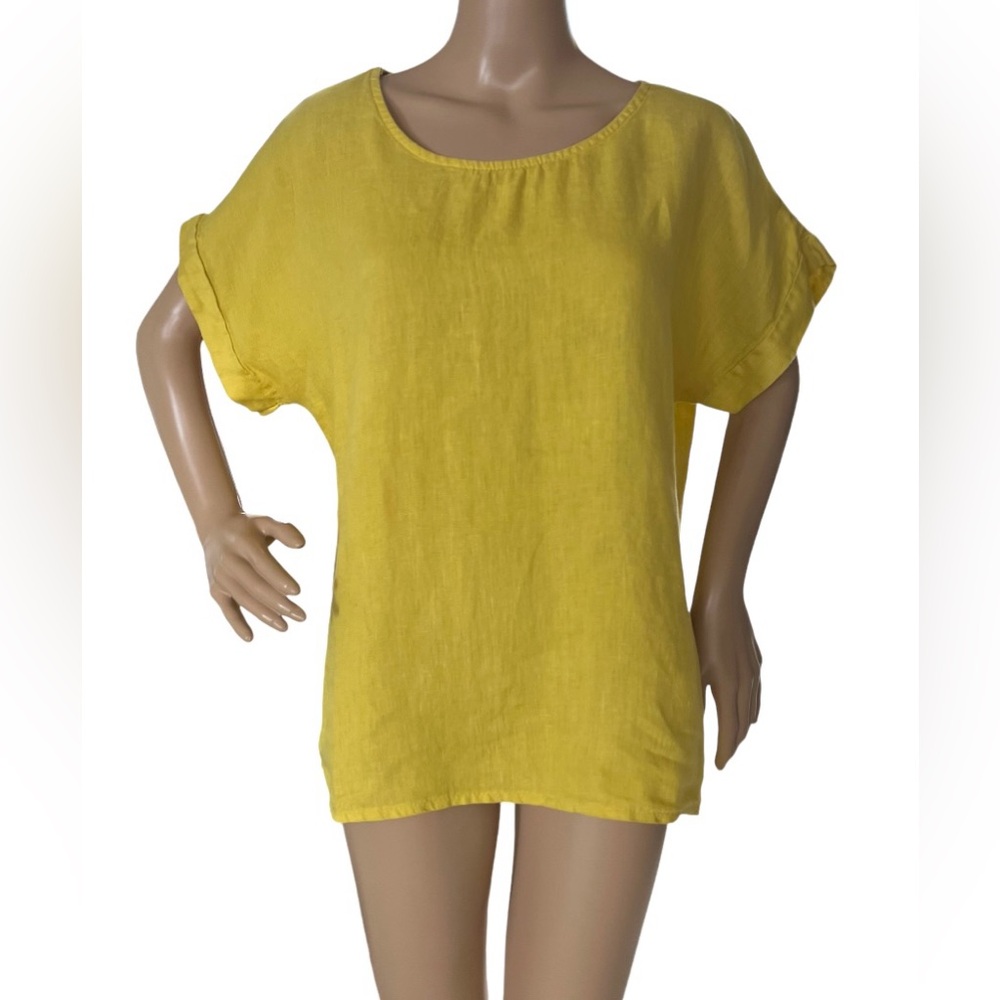 TERZO MILLENNIO Italy 100% Linen Hi Lo Tunic Top Lace Back